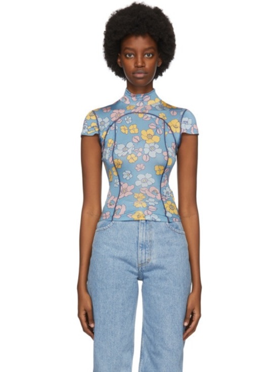 Eckhaus Latta Tops - Eckhaus Latta Floral Sport Top in Light Blue